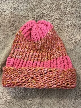 Women’s Pink Knit Pom-Style Beanie Hat